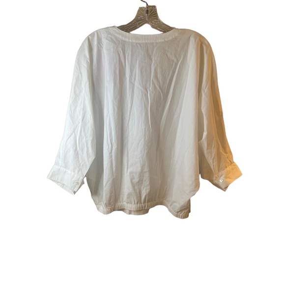 Trina Turk White Floral Embroidery 3/4 Sleeve Split Neckline Tunic Blouse Medium - Picture 8 of 12